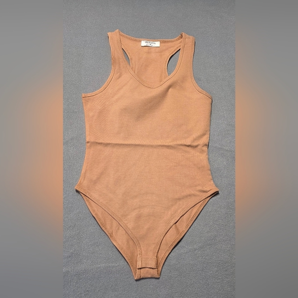Zenana Tan Sleeveless Cotton Bodysuit Sizes S,M,L,XL New In Poly Bag - Picture 2 of 9